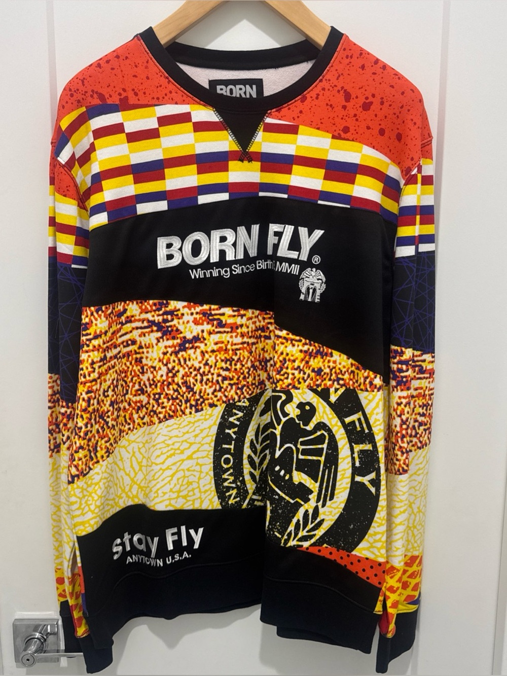 Born Fly Stay Fly All Over Print Crewneck Sweatshirt Men’s XXL Pullover